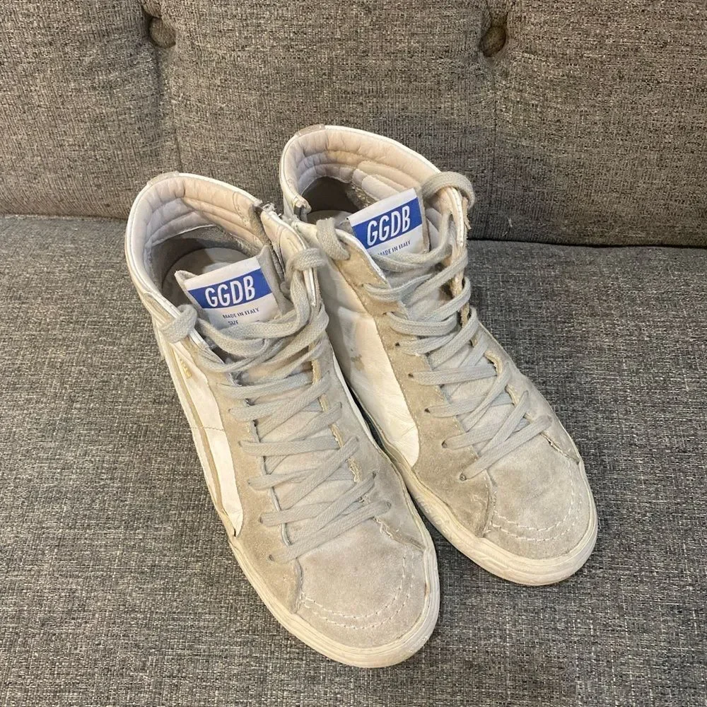Golden Goose Slide High-Top Sneakers in Gray and White Women Size 37